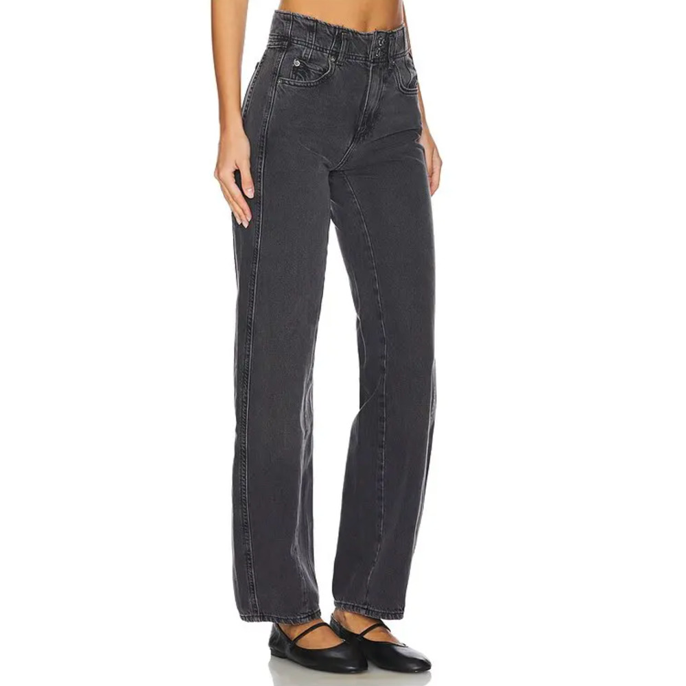 NEW FREE PEOPLE WE THE FREE ASTEROID BLACK ASTER STRAIGHT LEG JEANS SZ 26 - Picture 1 of 7